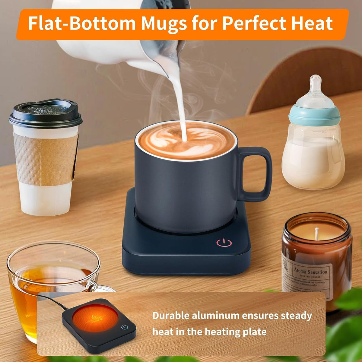 Coffee Mug Warmer for Desk with Auto Shut Off & 3-Temp Settings, Coffee Cup Warmer with Smart Safety Alert Home Office Accessory, Perfect for Coffee, Tea, Milk (No Mug)