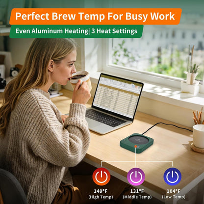 Coffee Mug Warmer for Desk with Auto Shut Off & 3-Temp Settings, Coffee Cup Warmer with Smart Safety Alert Home Office Accessory, Perfect for Coffee, Tea, Milk (No Mug)