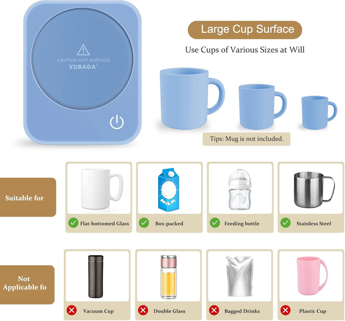 Coffee Mug Warmer for Desk with Auto Shut Off & 3-Temp Settings, Coffee Cup Warmer with Smart Safety Alert Home Office Accessory, Perfect for Coffee, Tea, Milk (No Mug)
