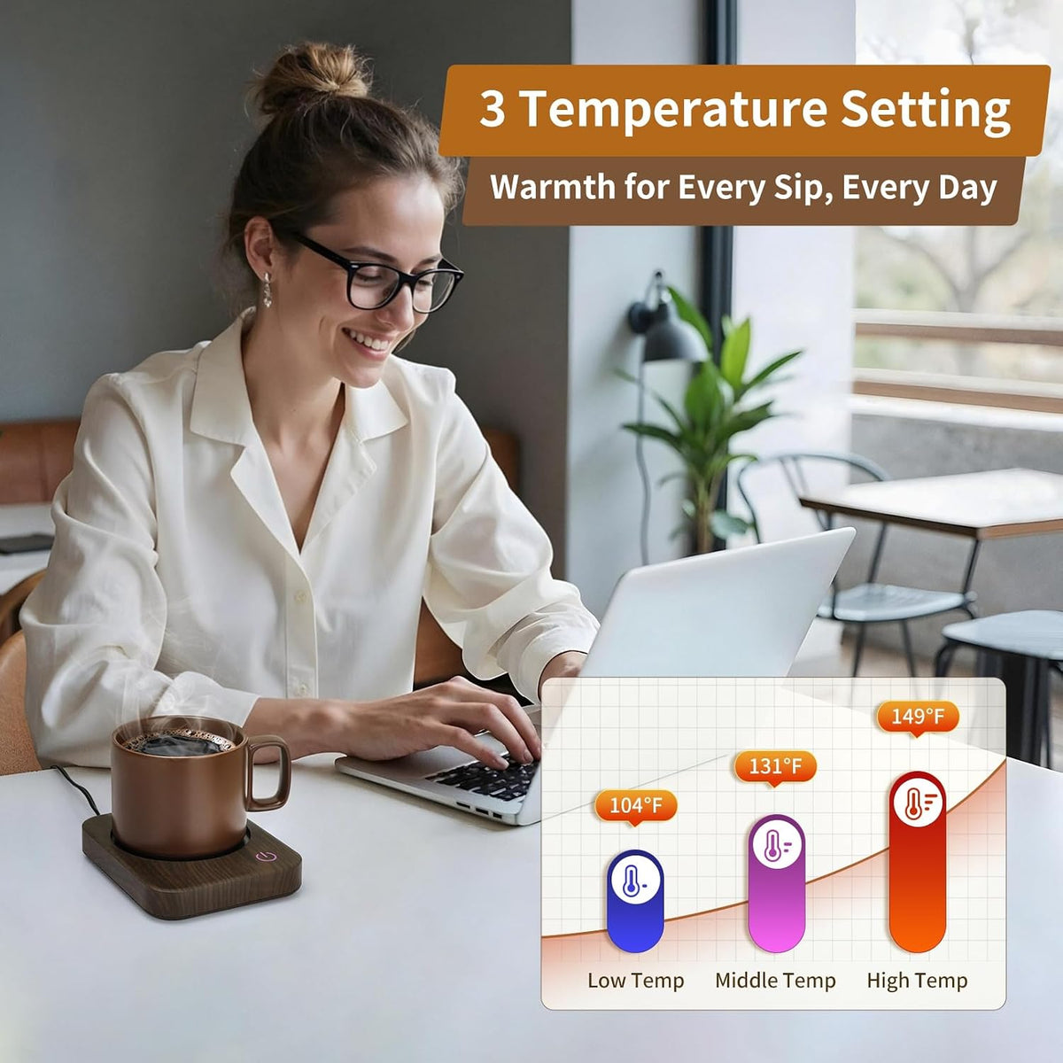 Coffee Mug Warmer for Desk with Auto Shut Off & 3-Temp Settings, Coffee Cup Warmer with Smart Safety Alert Home Office Accessory, Perfect for Coffee, Tea, Milk (No Mug)