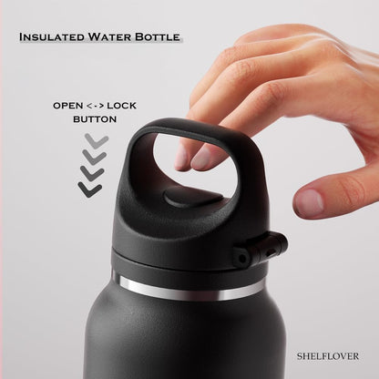 Vacuum Cup Keep Coffee Hot/Cold 12h Long Time, Lock Lid 100% Leakproof Insulated Water Bottle Burckle Car Holder Tumbler, Easy Carried, 20oz White