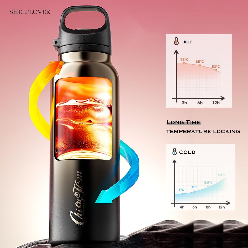 Vacuum Cup Keep Coffee Hot/Cold 12h Long Time, Lock Lid 100% Leakproof Insulated Water Bottle Burckle Car Holder Tumbler, Easy Carried, 20oz White
