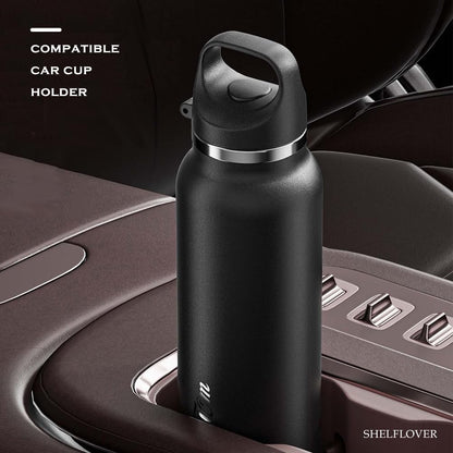 Vacuum Cup Keep Coffee Hot/Cold 12h Long Time, Lock Lid 100% Leakproof Insulated Water Bottle Burckle Car Holder Tumbler, Easy Carried, 20oz White