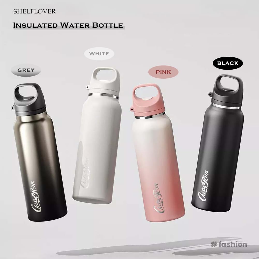 Vacuum Cup Keep Coffee Hot/Cold 12h Long Time, Lock Lid 100% Leakproof Insulated Water Bottle Burckle Car Holder Tumbler, Easy Carried, 20oz White