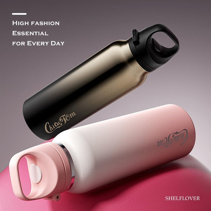 Vacuum Cup Keep Coffee Hot/Cold 12h Long Time, Lock Lid 100% Leakproof Insulated Water Bottle Burckle Car Holder Tumbler, Easy Carried, 20oz White