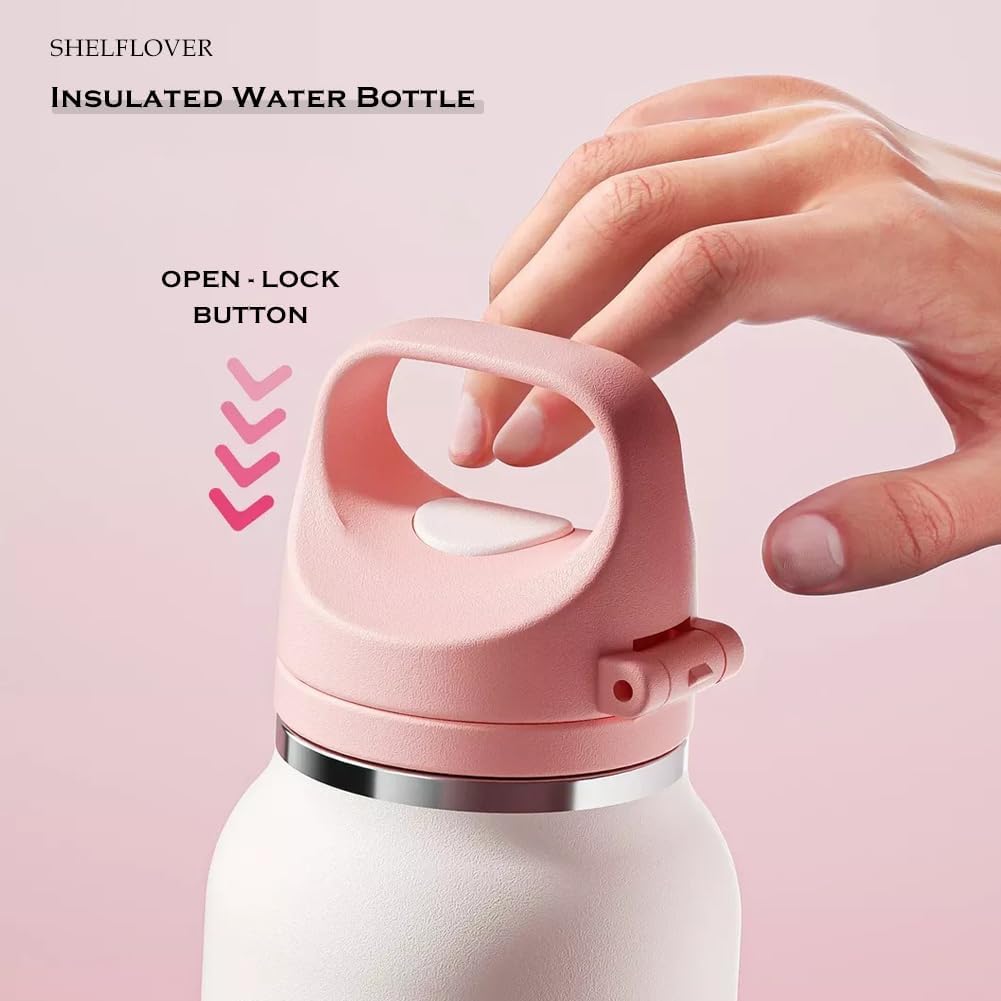 Vacuum Cup Keep Coffee Hot/Cold 12h Long Time, Lock Lid 100% Leakproof Insulated Water Bottle Burckle Car Holder Tumbler, Easy Carried, 20oz White