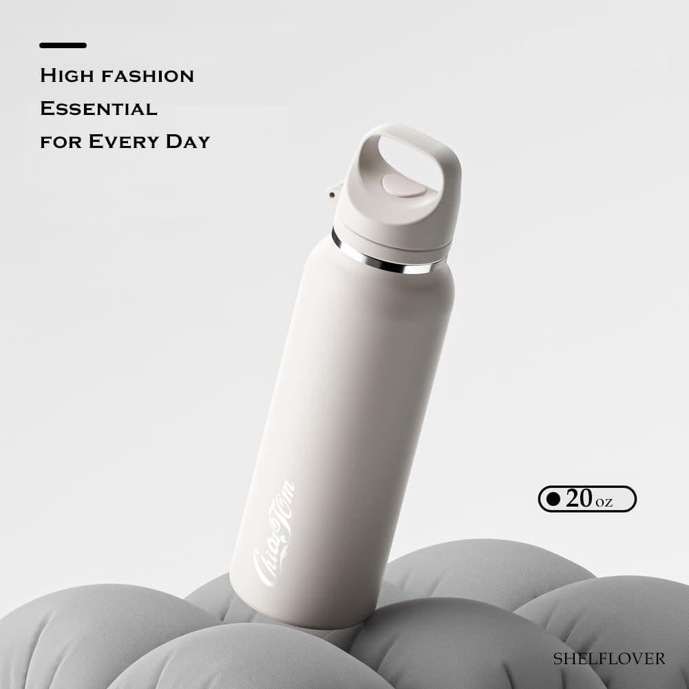 Vacuum Cup Keep Coffee Hot/Cold 12h Long Time, Lock Lid 100% Leakproof Insulated Water Bottle Burckle Car Holder Tumbler, Easy Carried, 20oz White