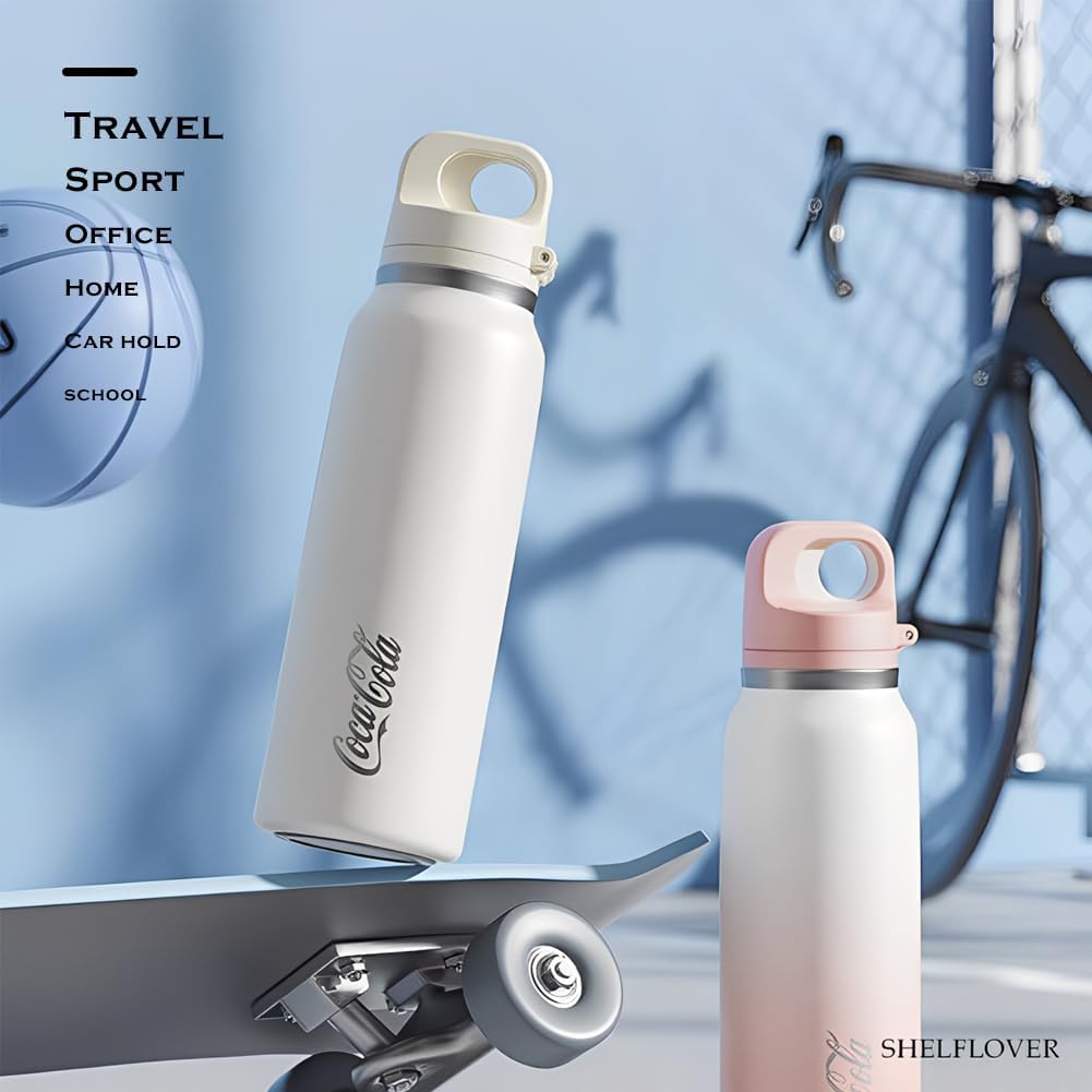 Vacuum Cup Keep Coffee Hot/Cold 12h Long Time, Lock Lid 100% Leakproof Insulated Water Bottle Burckle Car Holder Tumbler, Easy Carried, 20oz White