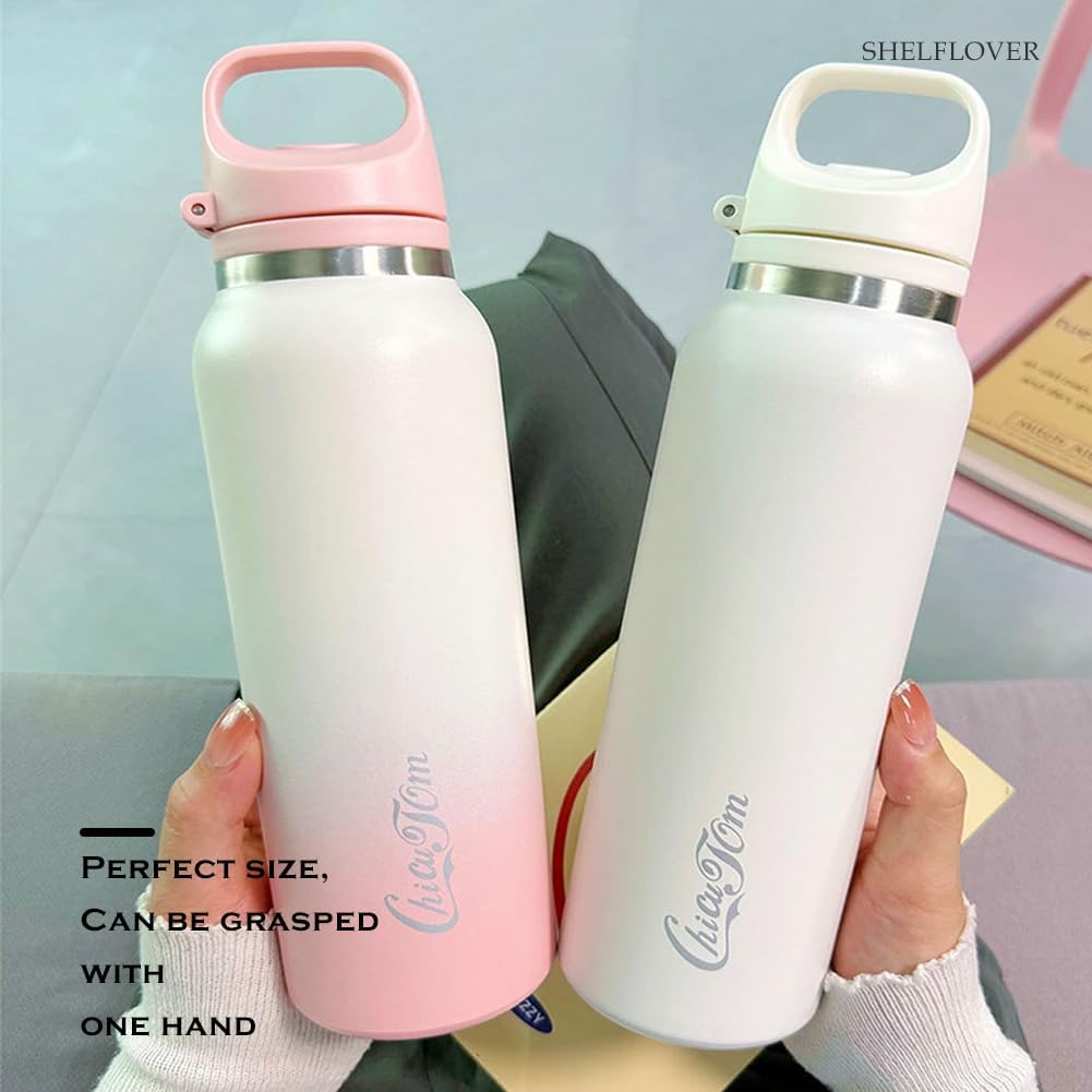 Vacuum Cup Keep Coffee Hot/Cold 12h Long Time, Lock Lid 100% Leakproof Insulated Water Bottle Burckle Car Holder Tumbler, Easy Carried, 20oz White