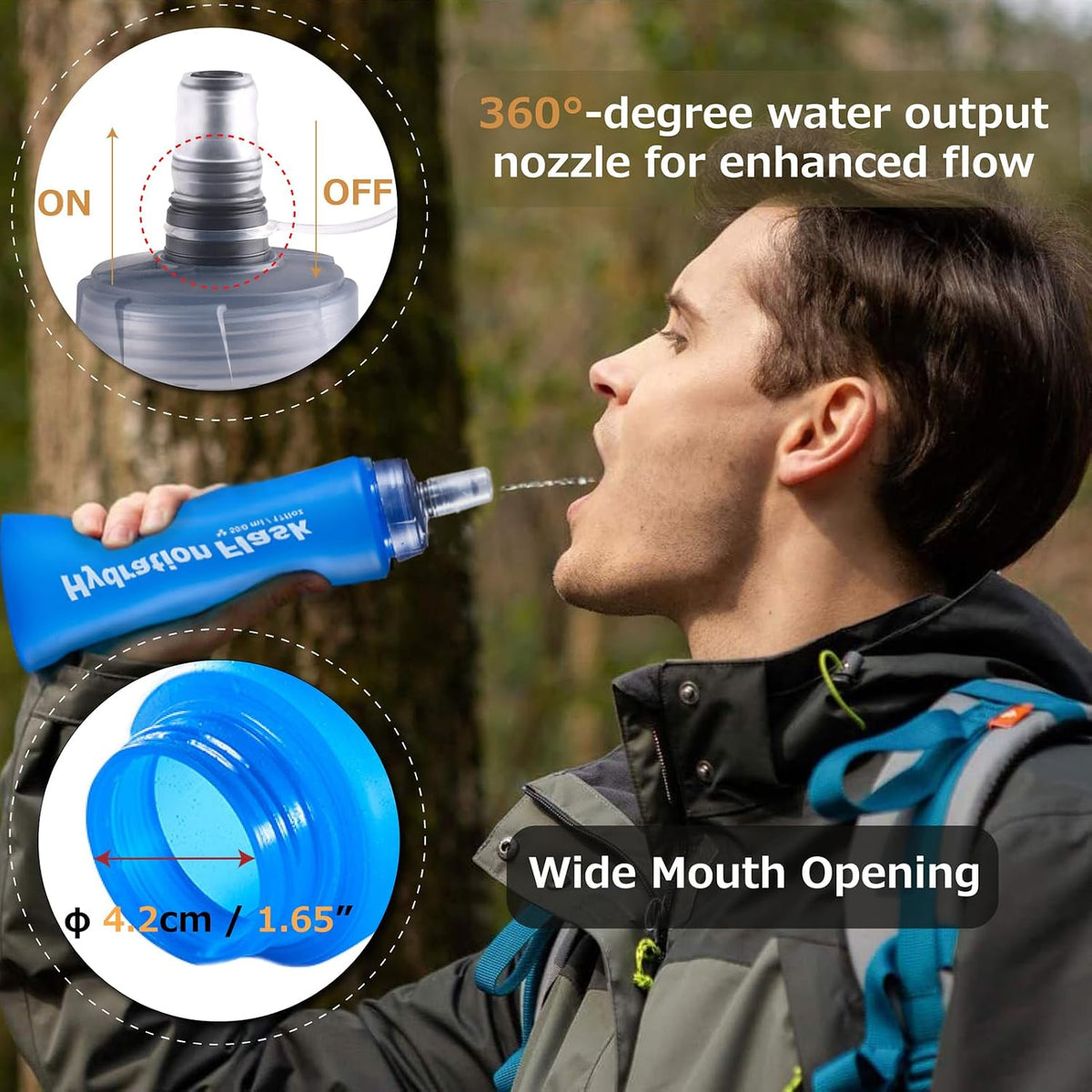Azarxis TPU Soft Flask Collapsible Water Bottles BPA-Free 250ml 350ml 500ml for Hydration Vest Pack Running Hiking Cycling Climbing