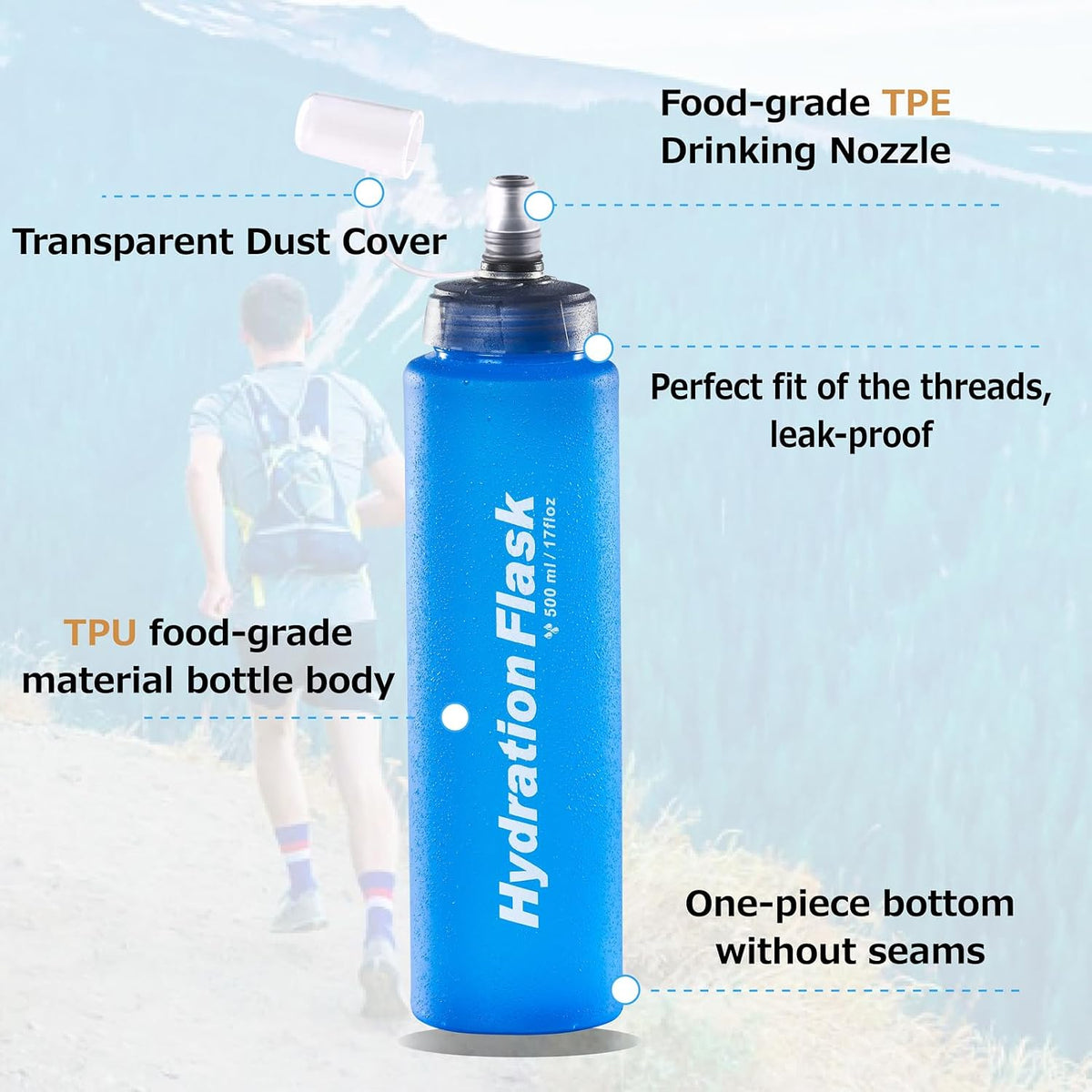 Azarxis TPU Soft Flask Collapsible Water Bottles BPA-Free 250ml 350ml 500ml for Hydration Vest Pack Running Hiking Cycling Climbing