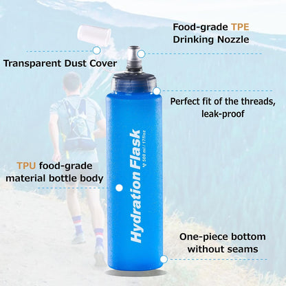 Azarxis TPU Soft Flask Collapsible Water Bottles BPA-Free 250ml 350ml 500ml for Hydration Vest Pack Running Hiking Cycling Climbing