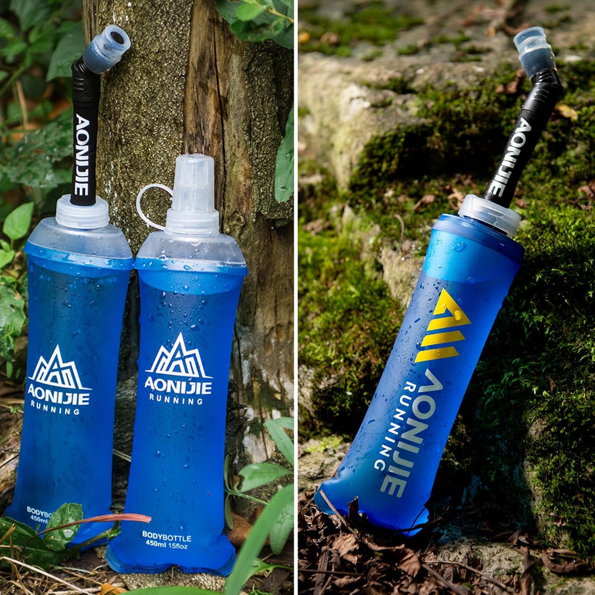 Azarxis TPU Soft Flask Collapsible Water Bottles BPA-Free 250ml 350ml 500ml for Hydration Vest Pack Running Hiking Cycling Climbing