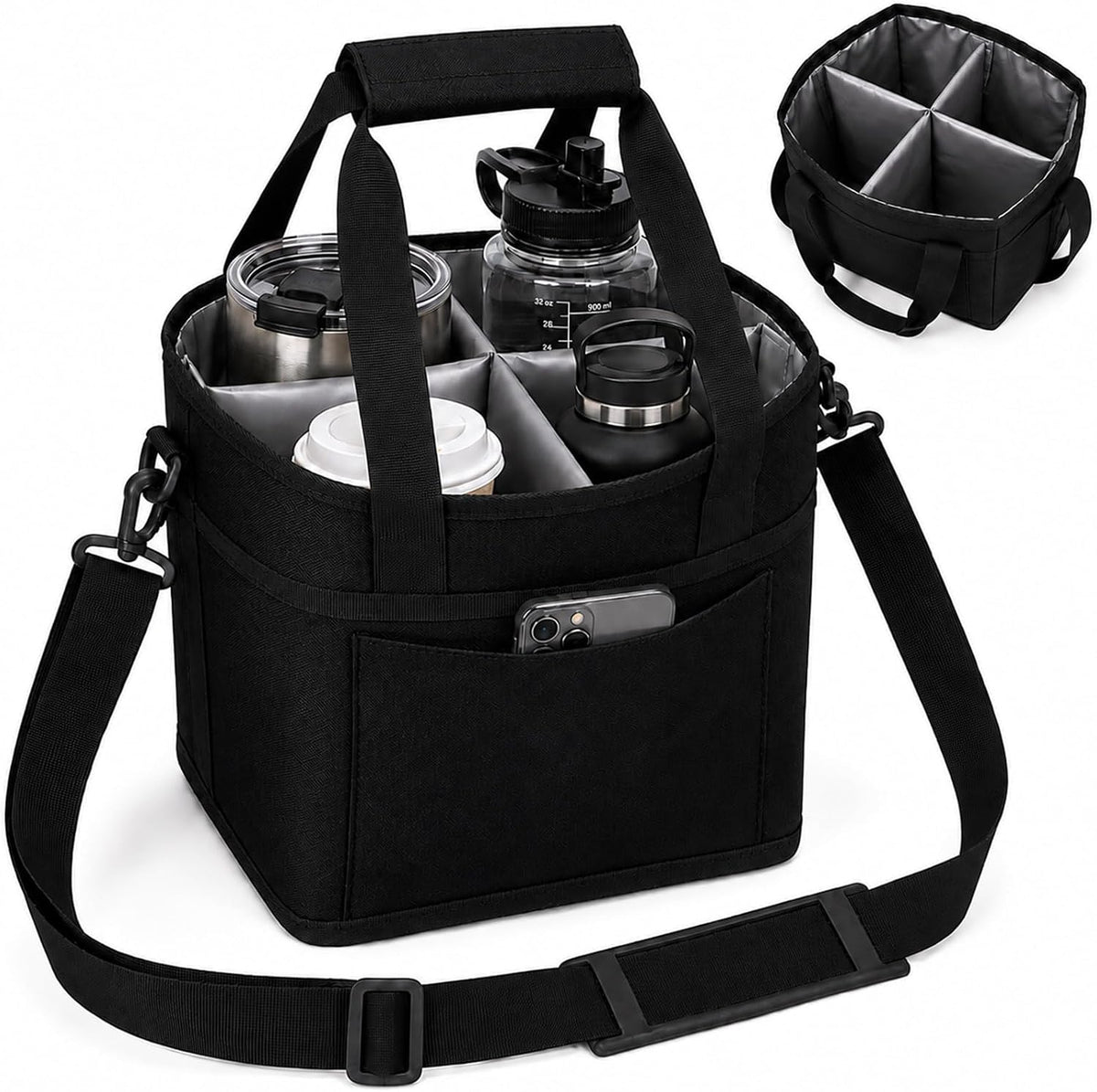 Structured Drink Carrier Bag, Family Size 4 Compartment Drink Bag