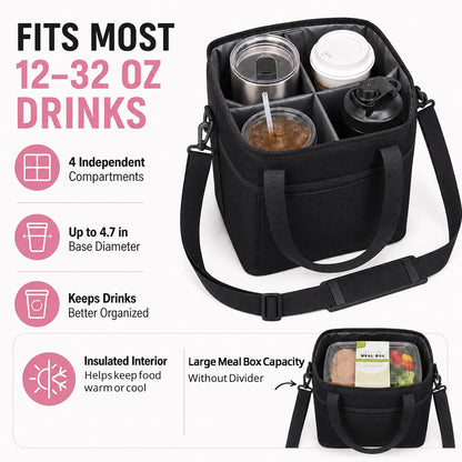 Structured Drink Carrier Bag, Family Size 4 Compartment Drink Bag