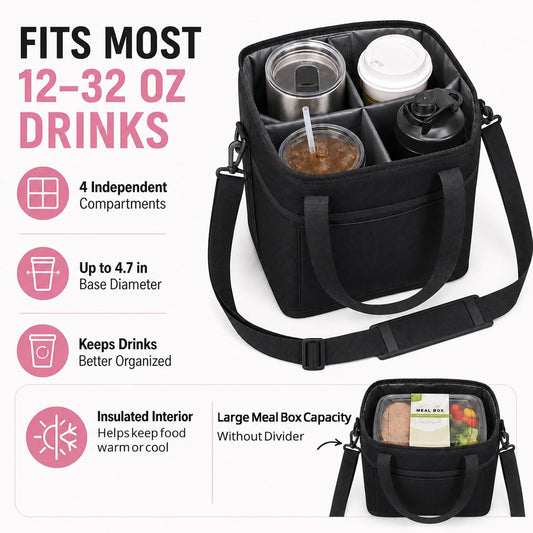 Structured Drink Carrier Bag, Family Size 4 Compartment Drink Bag