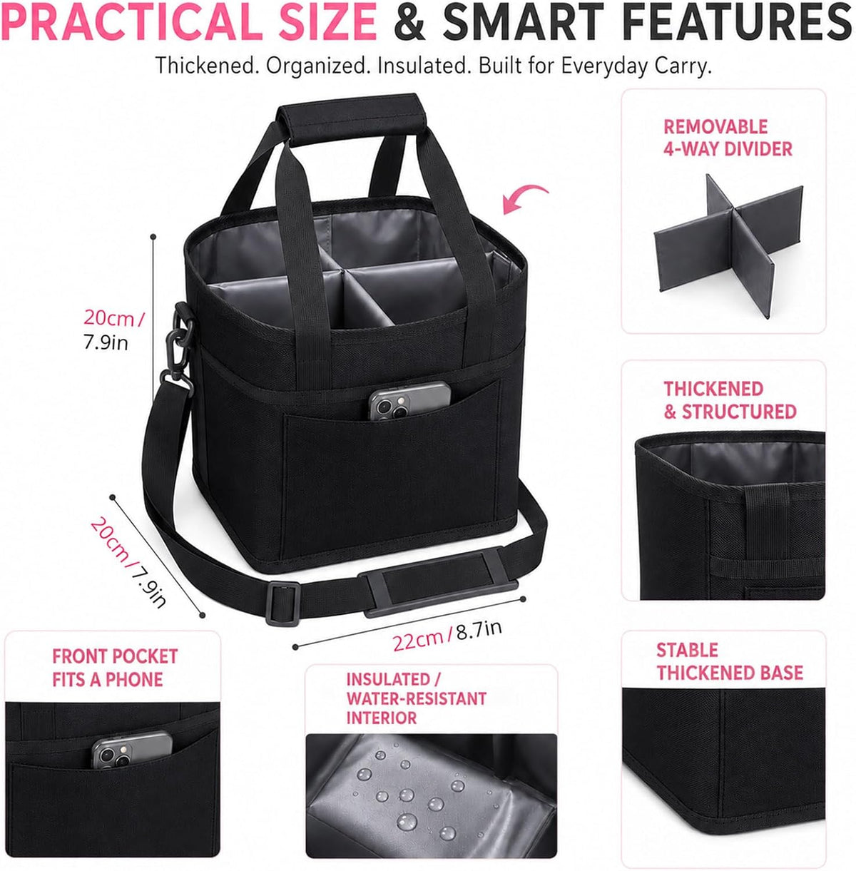 Structured Drink Carrier Bag, Family Size 4 Compartment Drink Bag