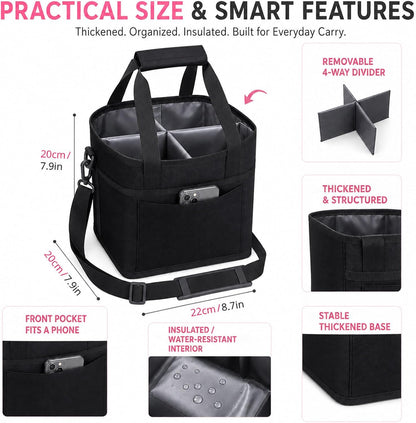 Structured Drink Carrier Bag, Family Size 4 Compartment Drink Bag