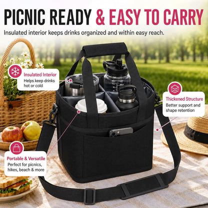 Structured Drink Carrier Bag, Family Size 4 Compartment Drink Bag