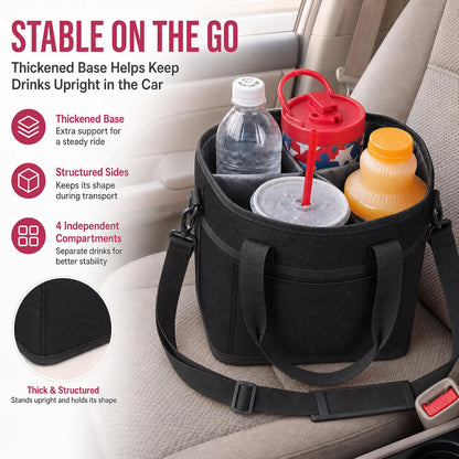 Structured Drink Carrier Bag, Family Size 4 Compartment Drink Bag