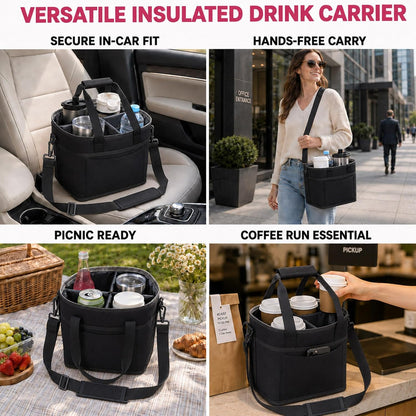 Structured Drink Carrier Bag, Family Size 4 Compartment Drink Bag
