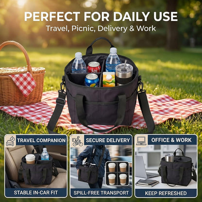 Structured Drink Carrier Bag, Family Size 4 Compartment Drink Bag
