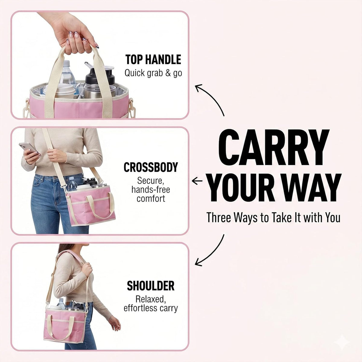 Structured Drink Carrier Bag, Family Size 4 Compartment Drink Bag