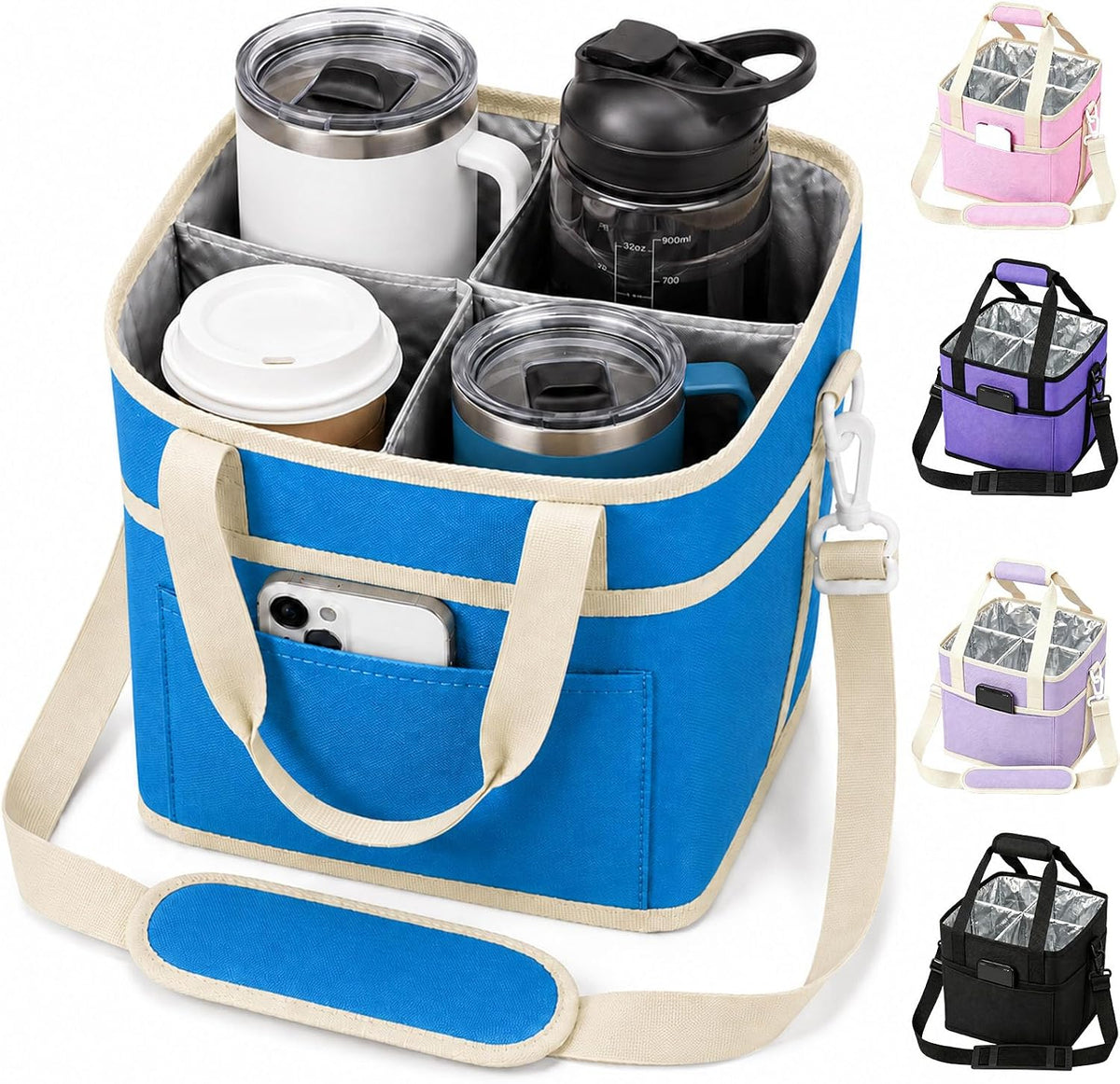 Structured Drink Carrier Bag, Family Size 4 Compartment Drink Bag