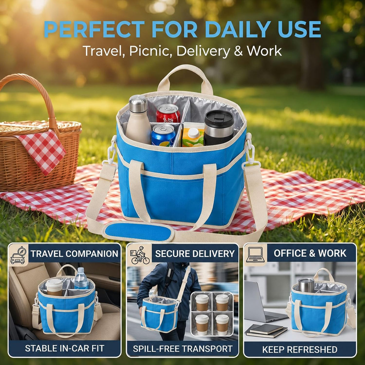 Structured Drink Carrier Bag, Family Size 4 Compartment Drink Bag