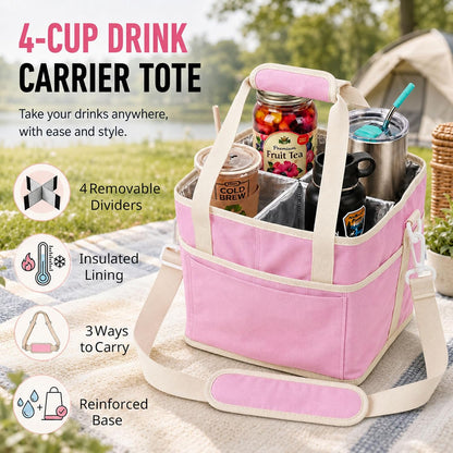 Structured Drink Carrier Bag, Family Size 4 Compartment Drink Bag