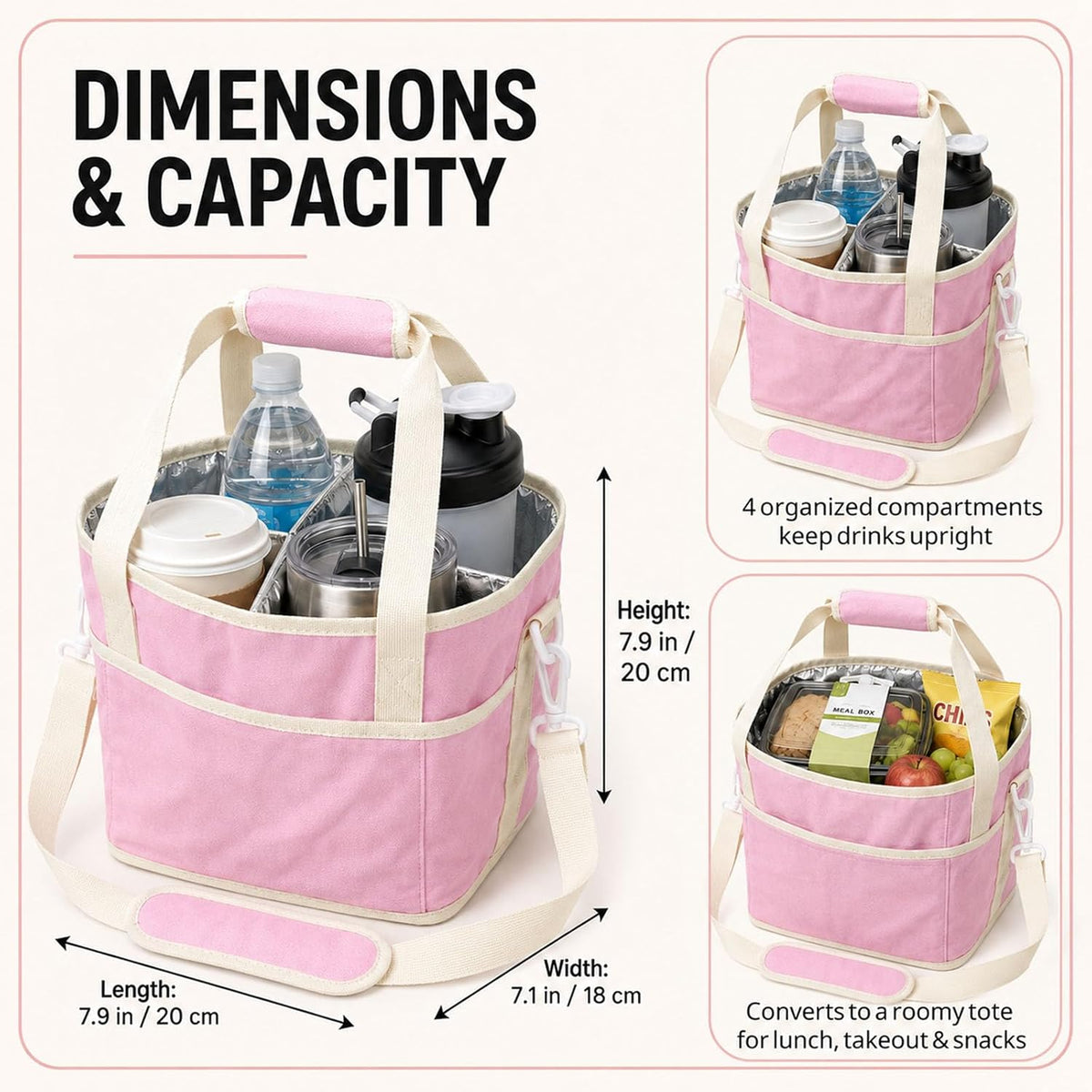 Structured Drink Carrier Bag, Family Size 4 Compartment Drink Bag