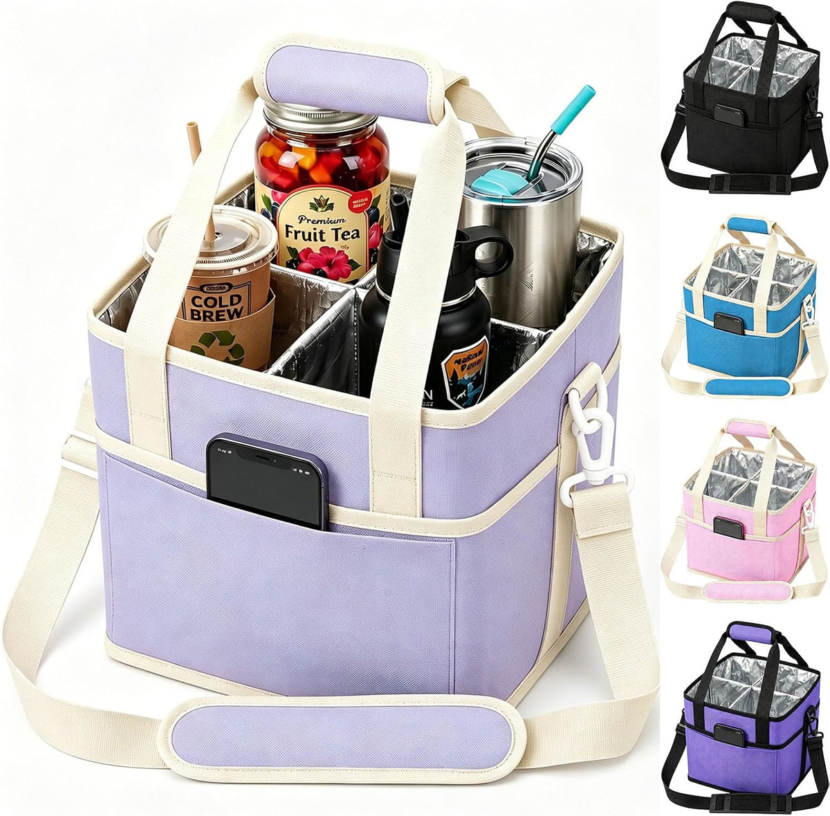 Structured Drink Carrier Bag, Family Size 4 Compartment Drink Bag