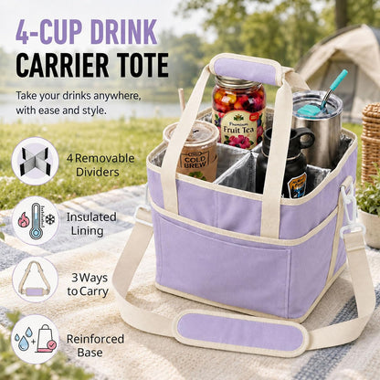 Structured Drink Carrier Bag, Family Size 4 Compartment Drink Bag
