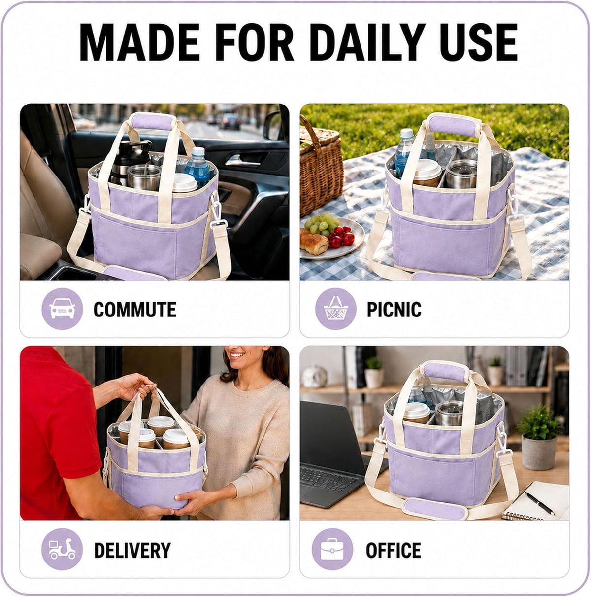 Structured Drink Carrier Bag, Family Size 4 Compartment Drink Bag