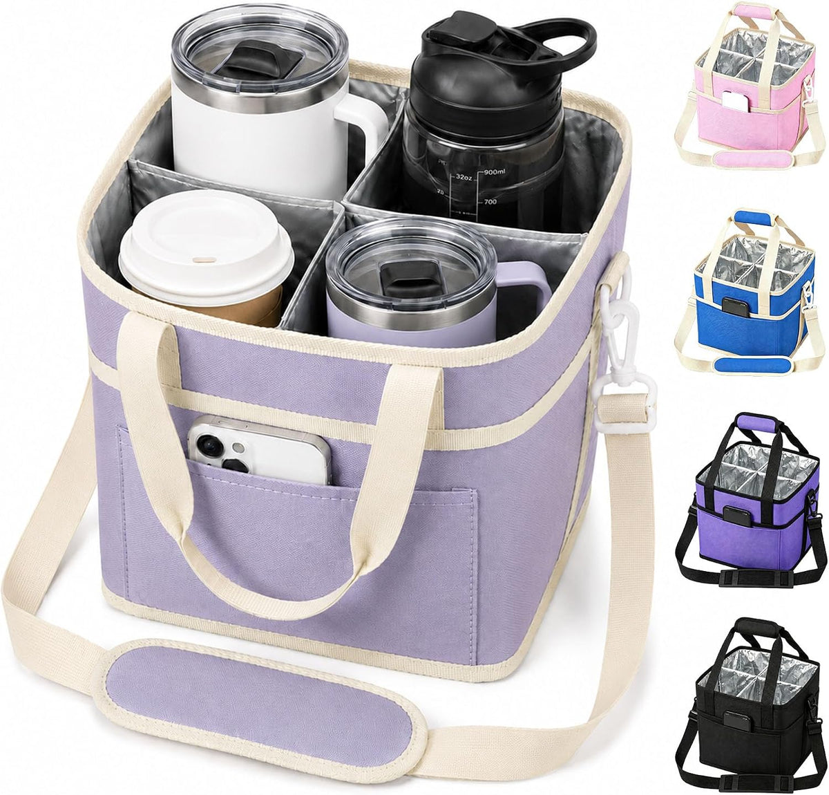 Structured Drink Carrier Bag, Family Size 4 Compartment Drink Bag