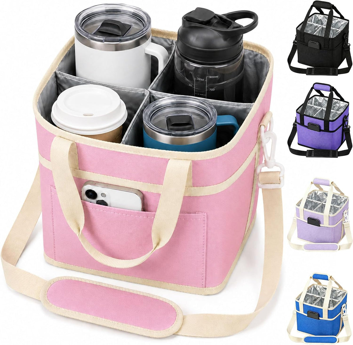 Structured Drink Carrier Bag, Family Size 4 Compartment Drink Bag
