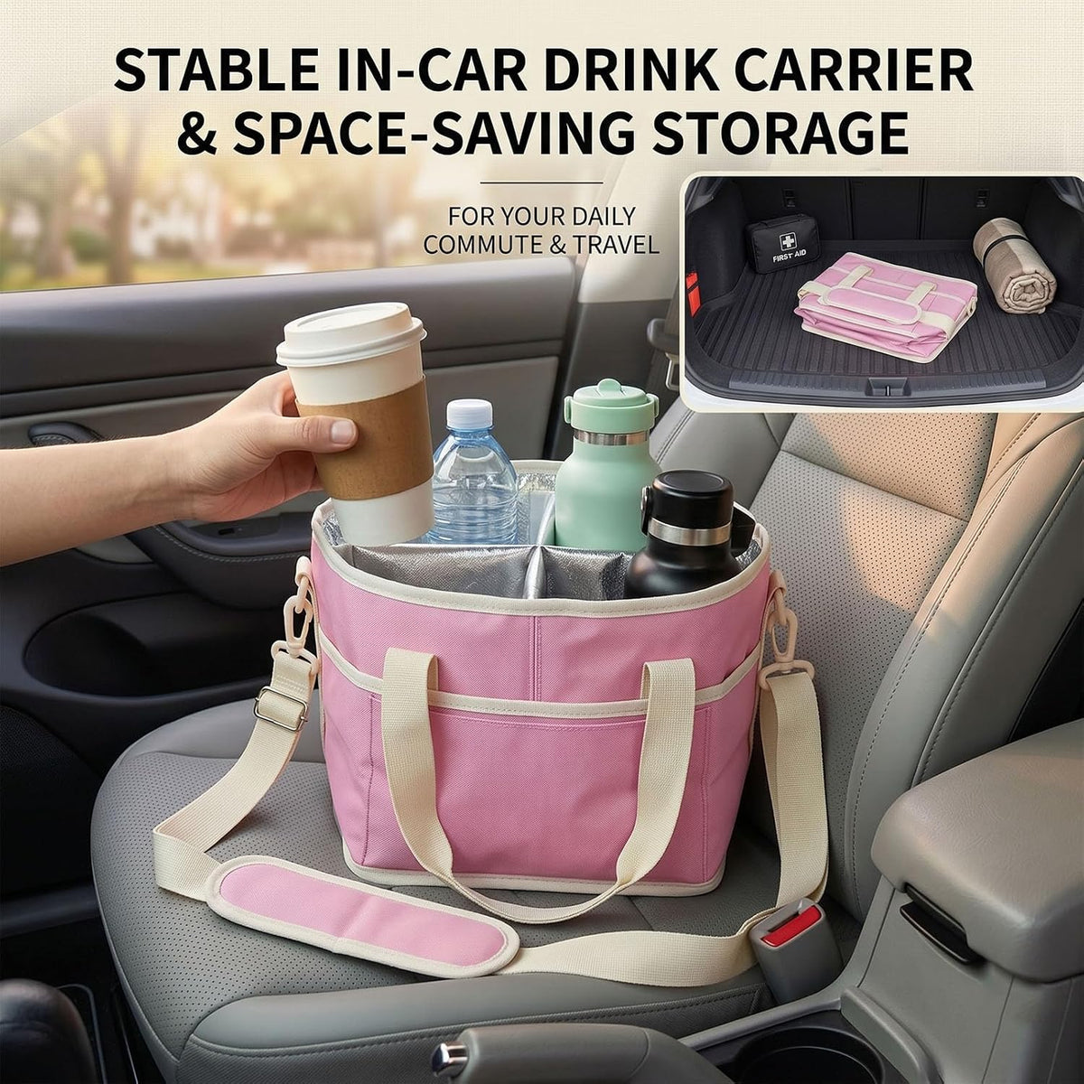 Structured Drink Carrier Bag, Family Size 4 Compartment Drink Bag