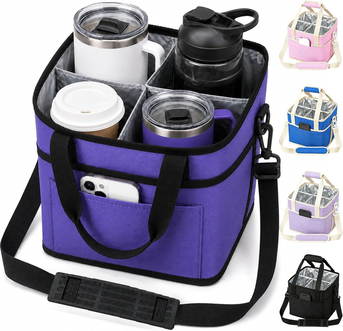Structured Drink Carrier Bag, Family Size 4 Compartment Drink Bag