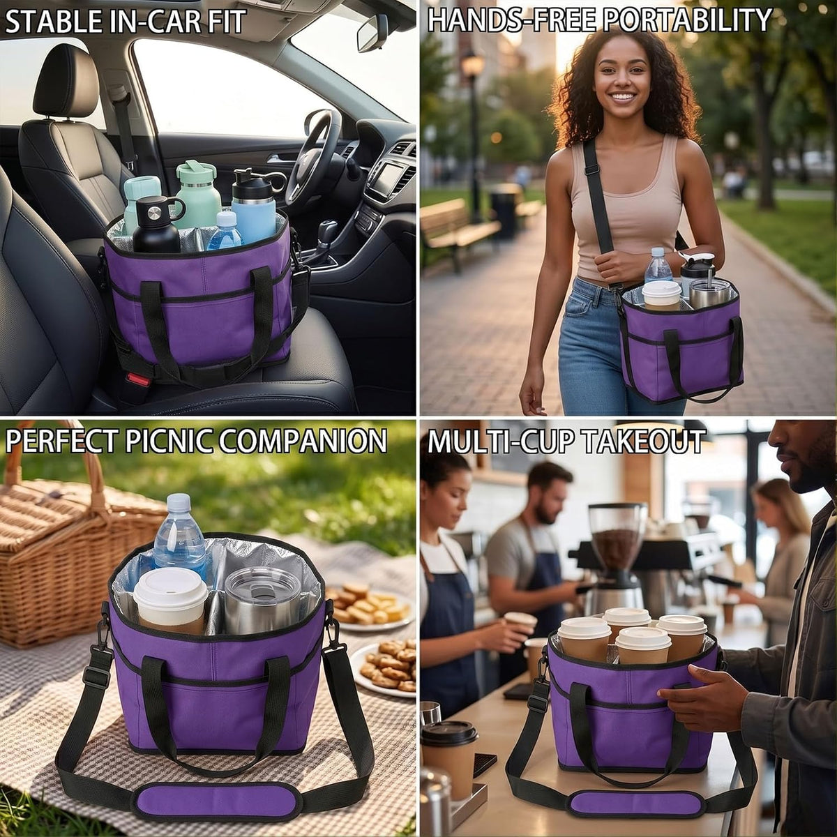 Structured Drink Carrier Bag, Family Size 4 Compartment Drink Bag