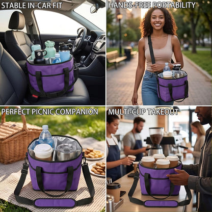 Structured Drink Carrier Bag, Family Size 4 Compartment Drink Bag