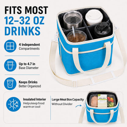 Structured Drink Carrier Bag, Family Size 4 Compartment Drink Bag