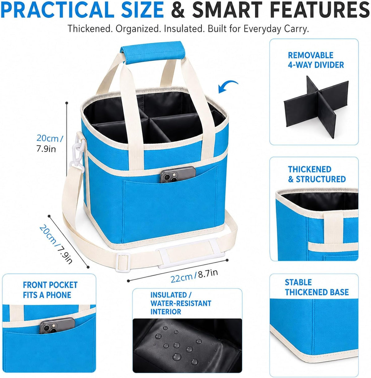 Structured Drink Carrier Bag, Family Size 4 Compartment Drink Bag
