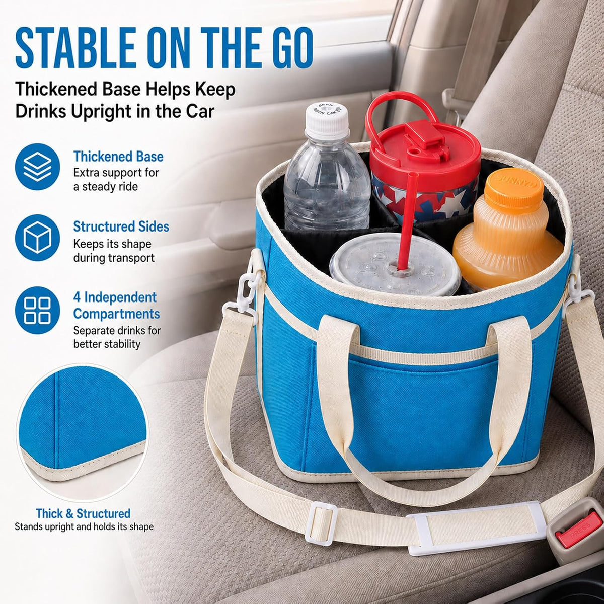 Structured Drink Carrier Bag, Family Size 4 Compartment Drink Bag