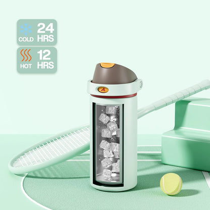 24 oz Stainless Steel Water Bottle: 2-in-1 Push-Button Spout & Quick-Flip Straw, Leakproof, Cold 24Hrs, Fits Car Cup Holder, Insulated Vacuum Flask for Sports, Trip, School Gift (Storm Hammer) - Colors B