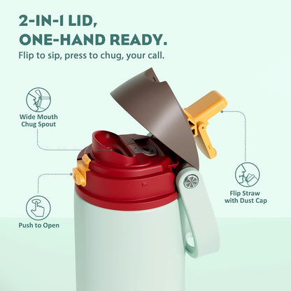24 oz Stainless Steel Water Bottle: 2-in-1 Push-Button Spout & Quick-Flip Straw, Leakproof, Cold 24Hrs, Fits Car Cup Holder, Insulated Vacuum Flask for Sports, Trip, School Gift (Storm Hammer) - Colors B