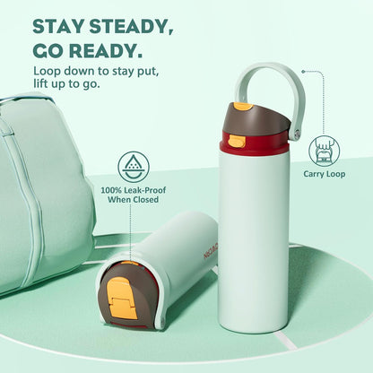 24 oz Stainless Steel Water Bottle: 2-in-1 Push-Button Spout & Quick-Flip Straw, Leakproof, Cold 24Hrs, Fits Car Cup Holder, Insulated Vacuum Flask for Sports, Trip, School Gift (Storm Hammer) - Colors B