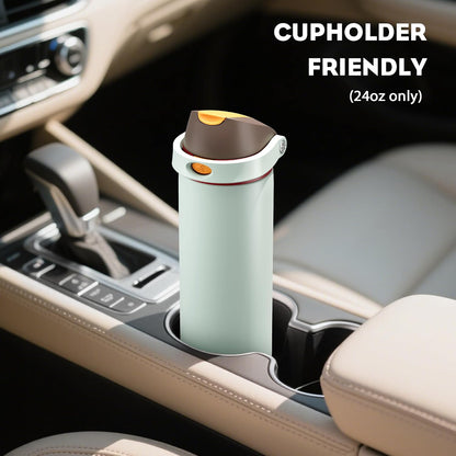 24 oz Stainless Steel Water Bottle: 2-in-1 Push-Button Spout & Quick-Flip Straw, Leakproof, Cold 24Hrs, Fits Car Cup Holder, Insulated Vacuum Flask for Sports, Trip, School Gift (Storm Hammer) - Colors B