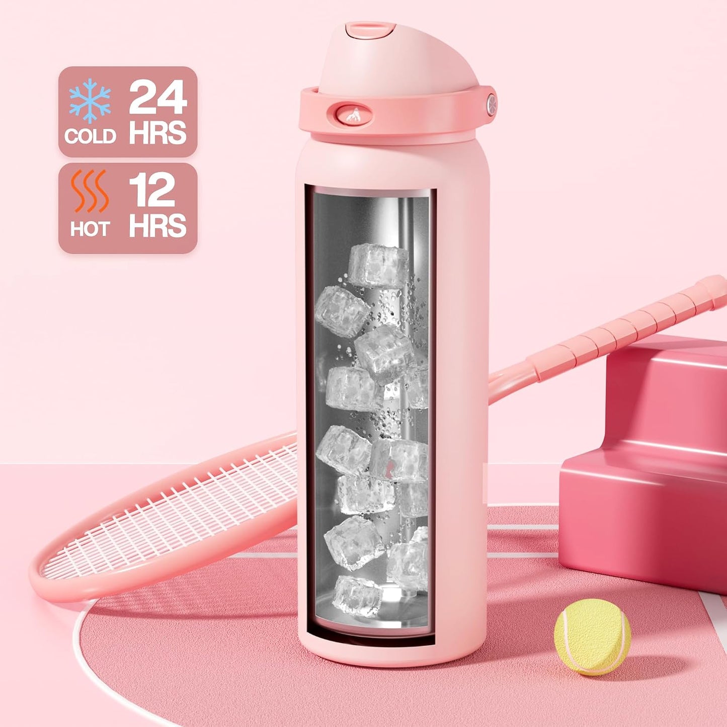24 oz Stainless Steel Water Bottle: 2-in-1 Push-Button Spout & Quick-Flip Straw, Leakproof, Cold 24Hrs, Fits Car Cup Holder, Insulated Vacuum Flask for Sports, Trip, School Gift (Storm Hammer) - Colors B