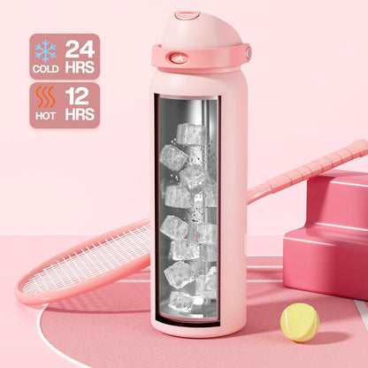 24 oz Stainless Steel Water Bottle: 2-in-1 Push-Button Spout & Quick-Flip Straw, Leakproof, Cold 24Hrs, Fits Car Cup Holder, Insulated Vacuum Flask for Sports, Trip, School Gift (Storm Hammer) - Colors B