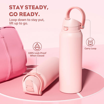 24 oz Stainless Steel Water Bottle: 2-in-1 Push-Button Spout & Quick-Flip Straw, Leakproof, Cold 24Hrs, Fits Car Cup Holder, Insulated Vacuum Flask for Sports, Trip, School Gift (Storm Hammer) - Colors B